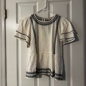 NWT Loft Cream Blouse with Black Embroidery
